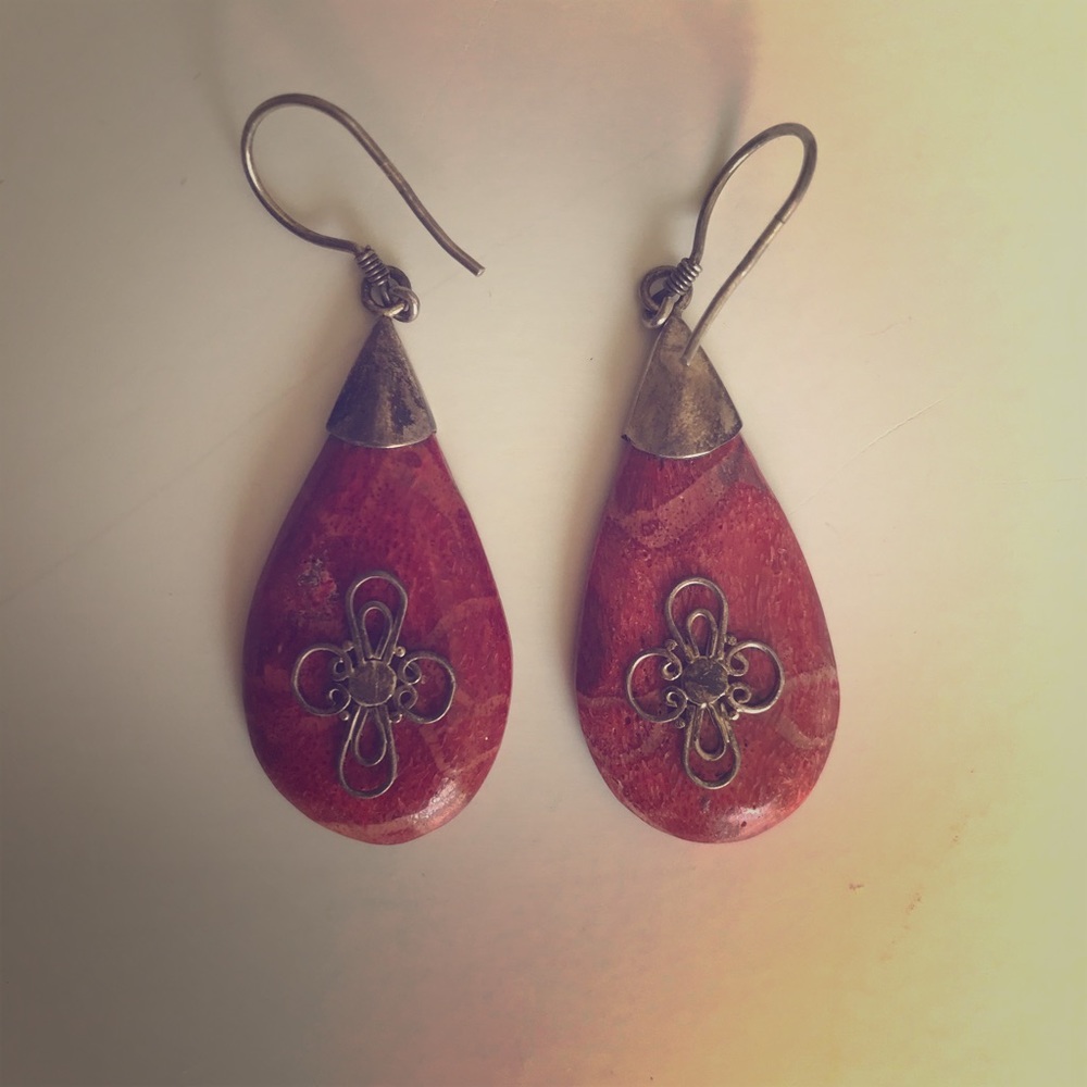 Vintage Pink Stone & Sterling Silver Earrings